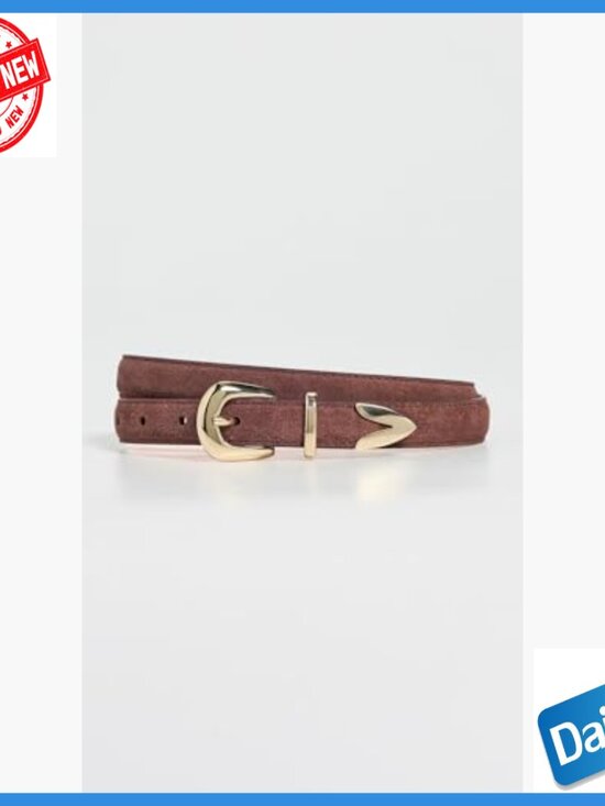 Medium Suede Leather Belt with Gold Buckle, Women\'s Accessory